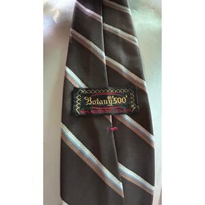 Botany 500 Vintage Mens Striped Necktie Brown Tan Blue Silk Blend Tie